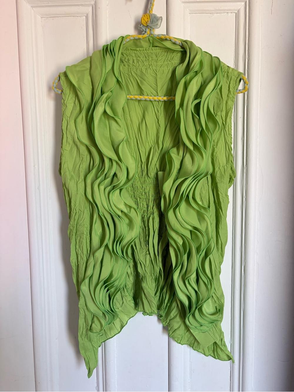 Y2K Sleeveless Ruffle Cascade Top in Green - Picture 2 of 9